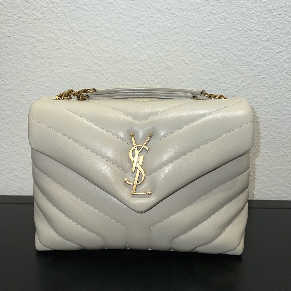 YSL LOU LOU SMALL QUILTED LEATHER- WHITE/GOLD